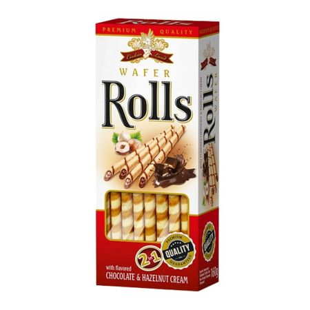 WAFER ROLLS RURKI Z NADZIENIEM ORZECHOWO CZEKOLADOWYM 160G
