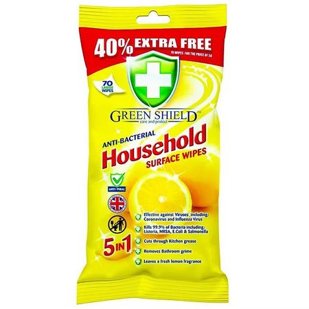 GREEN SHIELD ANTIBACTERIAL HOUSEHOLD UNIWESALNE ANTYBAKTERYJNE CHUSTECZKI CZYSZCZĄCE 70 SZT.