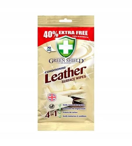 GREEN SHIELD LEATHER SURFACE WIPES CHUSTECZKI CZYSZCZĄCE DO SKÓRY 70 SZT.