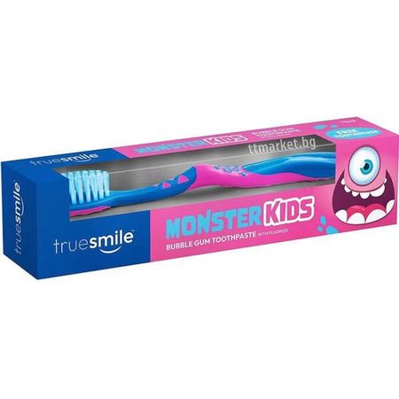 TRUE SMILE MONSTER KIDS BUBBLE GUM PASTA DO ŻĘBÓW DLA DZIECI GUMA BALONOWA + SZCZOTECZKA