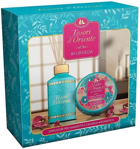 TESORI D'ORIENTE ZESTAW PREZENTOWY AYURVEDA DYFUZOR Z PATYCZKAMI I ŚWIECA ZAPACHOWA